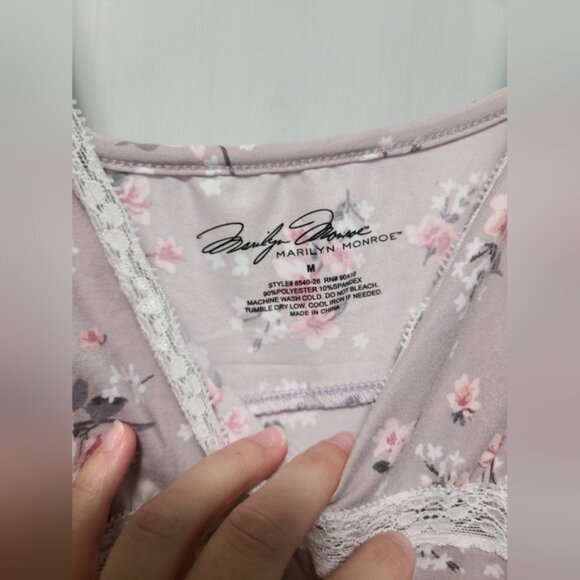 Floral Lace Purple Pink Marilyn Monroe Night Pajama Lingerie V Neck Shirt Size M - Picture 7 of 9